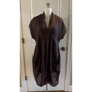 Elm Design Icelandic Lagenlook Layered Lined Brown Linen Dress Tunic -Size‎ 4/ L